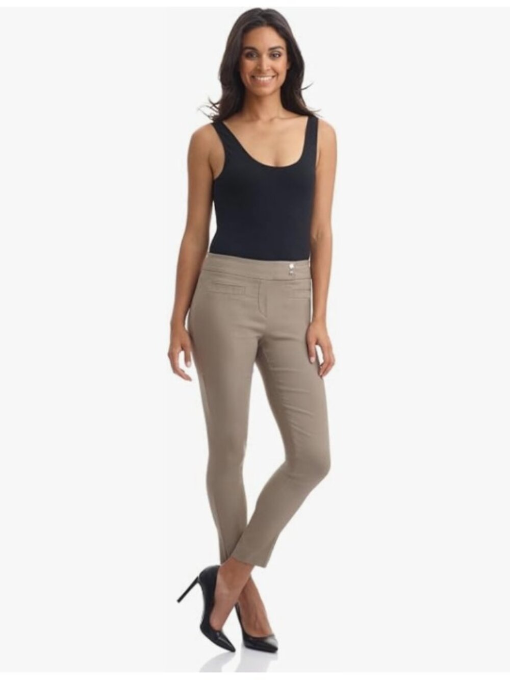 Rekucci Women's Ease into Comfort Tan Slim Ankle Pant with Snaps Size 12